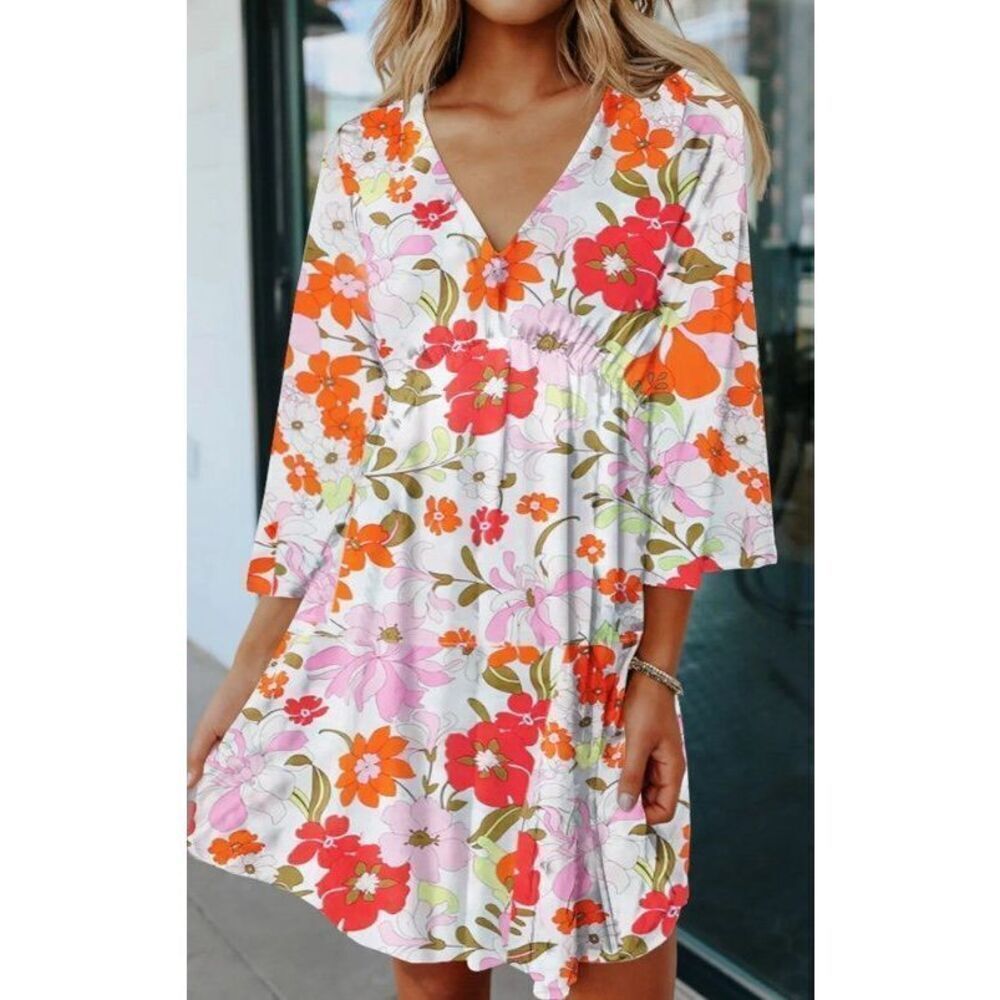 GSTQ Orange Floral Shift Dress NEW NWT